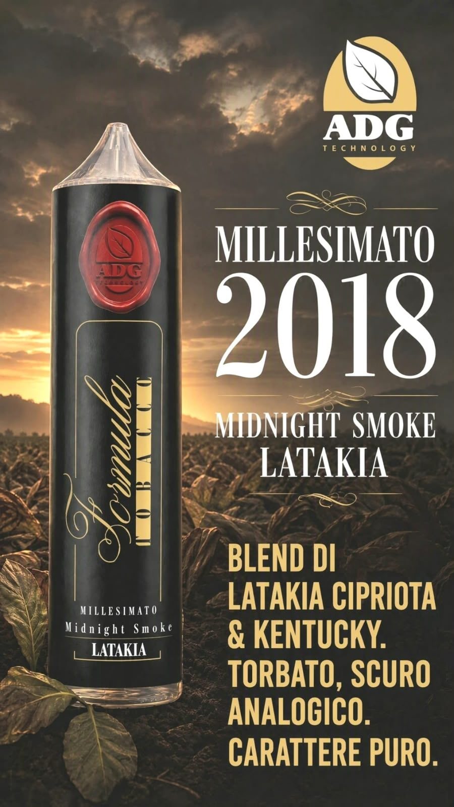 Aroma ADG Technology Formula Tobacco Millesimato 2018 Midnight Smoke, blend di Latakia cipriota e Kentucky
